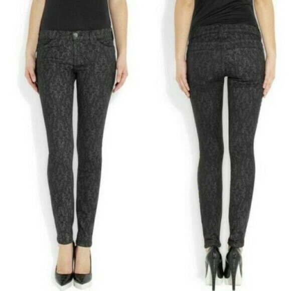 CURRENT ELLIOTT 5 Pocket Logo Hardware Black Antique Lace The Ankle Skinny Jeans - Picture 1 of 12